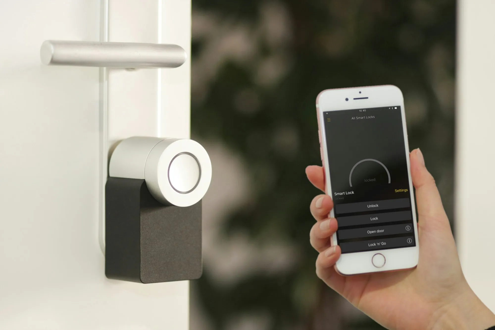 Smart lock on a door controlled from a phone app